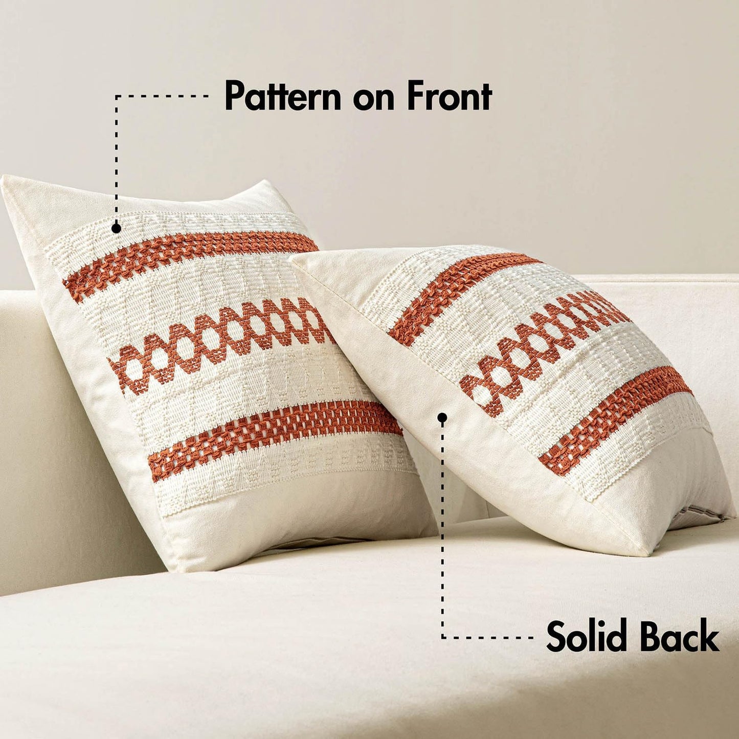 MIULEE Set of 2 Burnt Orange Fall Decorative Pillow Covers 18x18 Inch Farmhouse Rustic Boho Couch Throw Pillows Modern Cotton Cushion Covers Retro Cute Macrame Woven Home Decor for Bed Sofa Chair