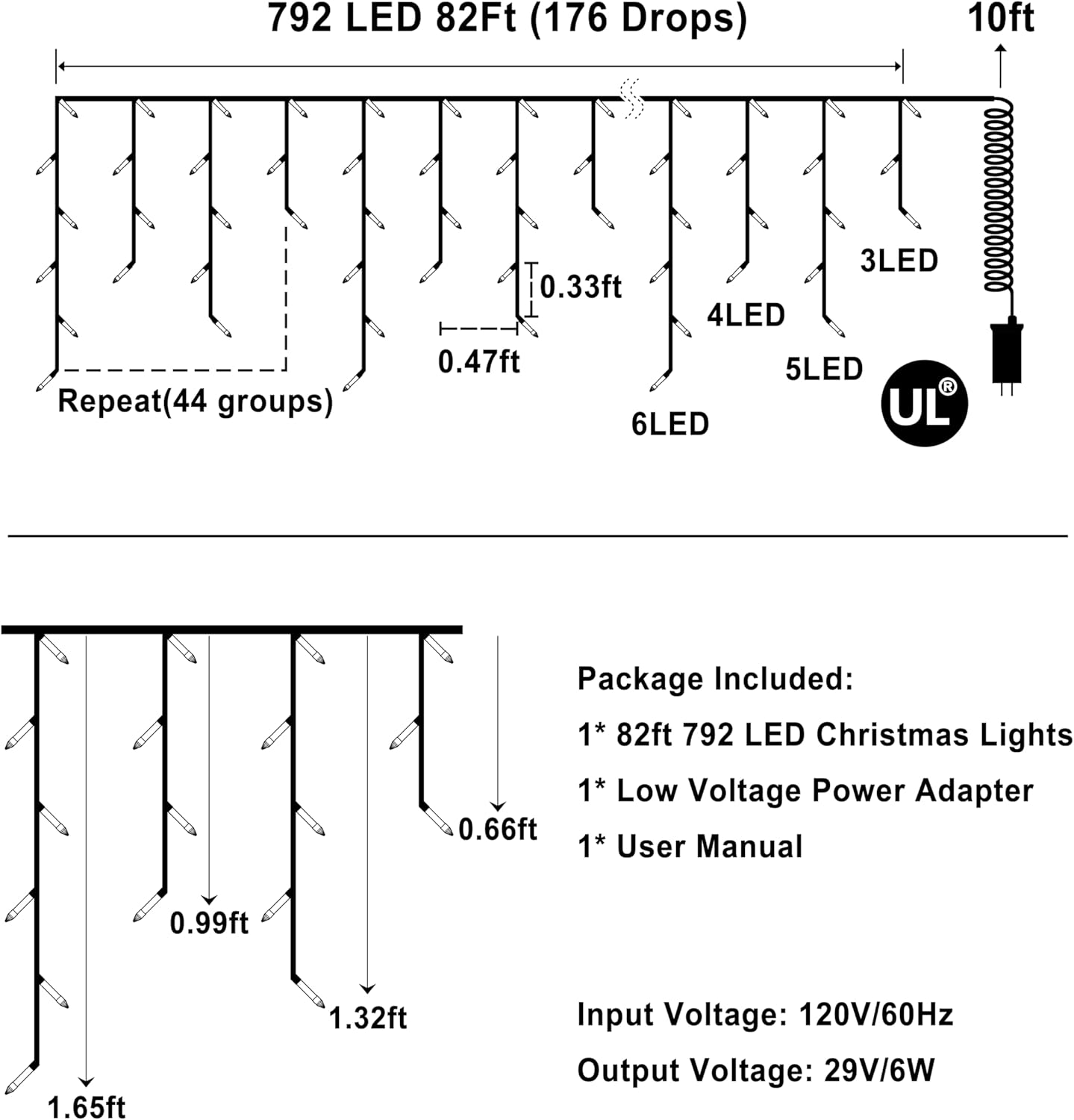 792 LED Icicle Lights, 82ft 8 Modes Fairy Hanging String Lights with Time Waterproof, Plug-in Christmas String Lights for Holiday Wedding Party Decorations, Blue & CoolWhite