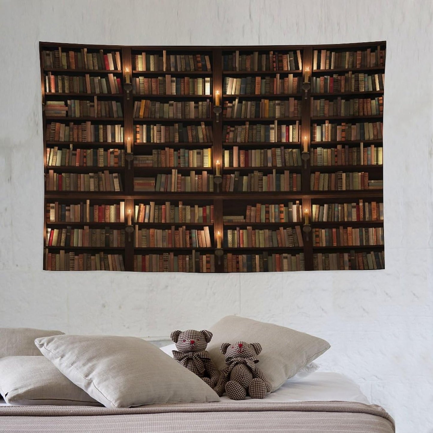 Kurtect Bookshelf Tapestry,Retro Library Bookcase Antique Mid Century Pattern Print Tapestries for Party Beach Picnic Blankets Tablecloths Living Room Wall Deocr, 40x60 in