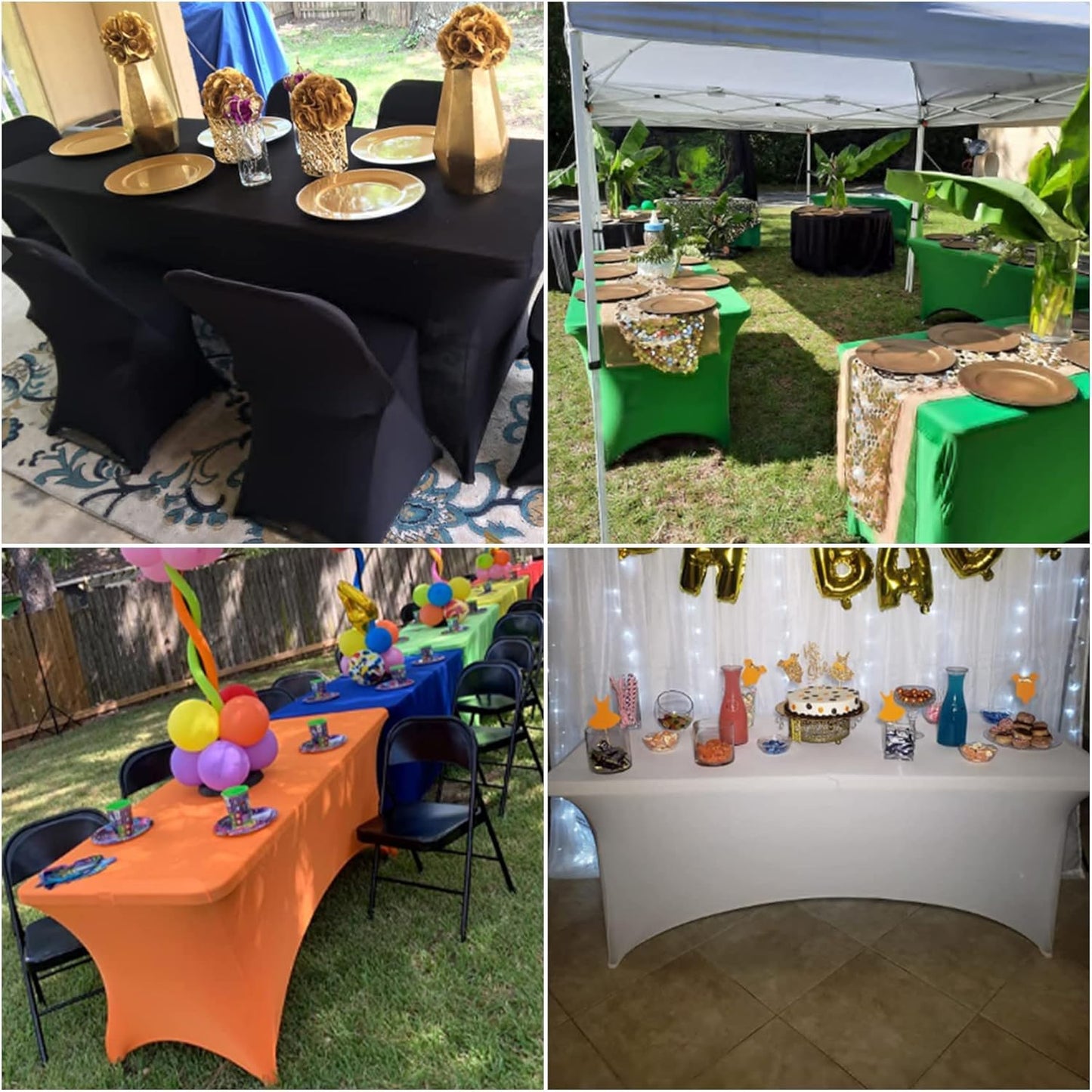 2-Pack Spandex Waterproof Tablecloths, 6FT, Emerald, Stretchable, Stain Resistant, All-Season, Wedding, Table Covers for Party, Wedding, Banquet, Events