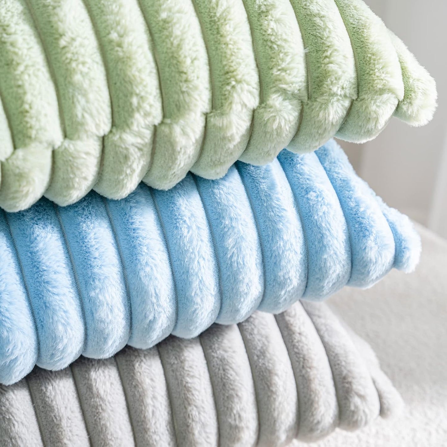 DEELAND Pack of 2,Double-Sided Faux Fur Plush Decorative Throw Pillow Covers Fuzzy Striped Soft Pillowcase Cushion Covers for Sofa Couch Bedroom Lightblue 24x24 inch