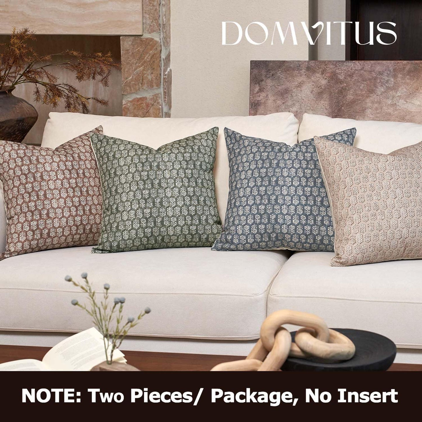 DOMVITUS Floral Pillow Covers Set of 2, Throw Pillow Covers 18x18, Floral Print Neutral Accent Decorative Pillow Covers for Living Room, Bed, Dusty Blue