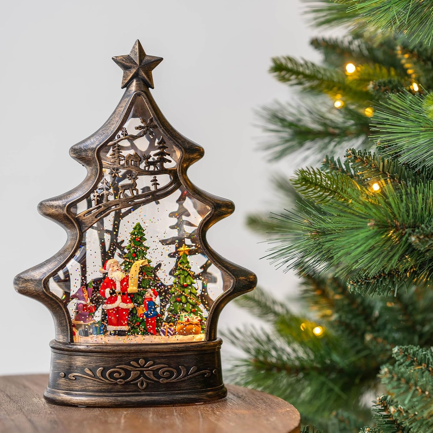 Christmas Snow Globe Lantern Water Glittering Santa's List with Music& Timer, USB Lined/Battery Operated Lighted Lantern for Christmas Festival Decoration Gifts (Santa)