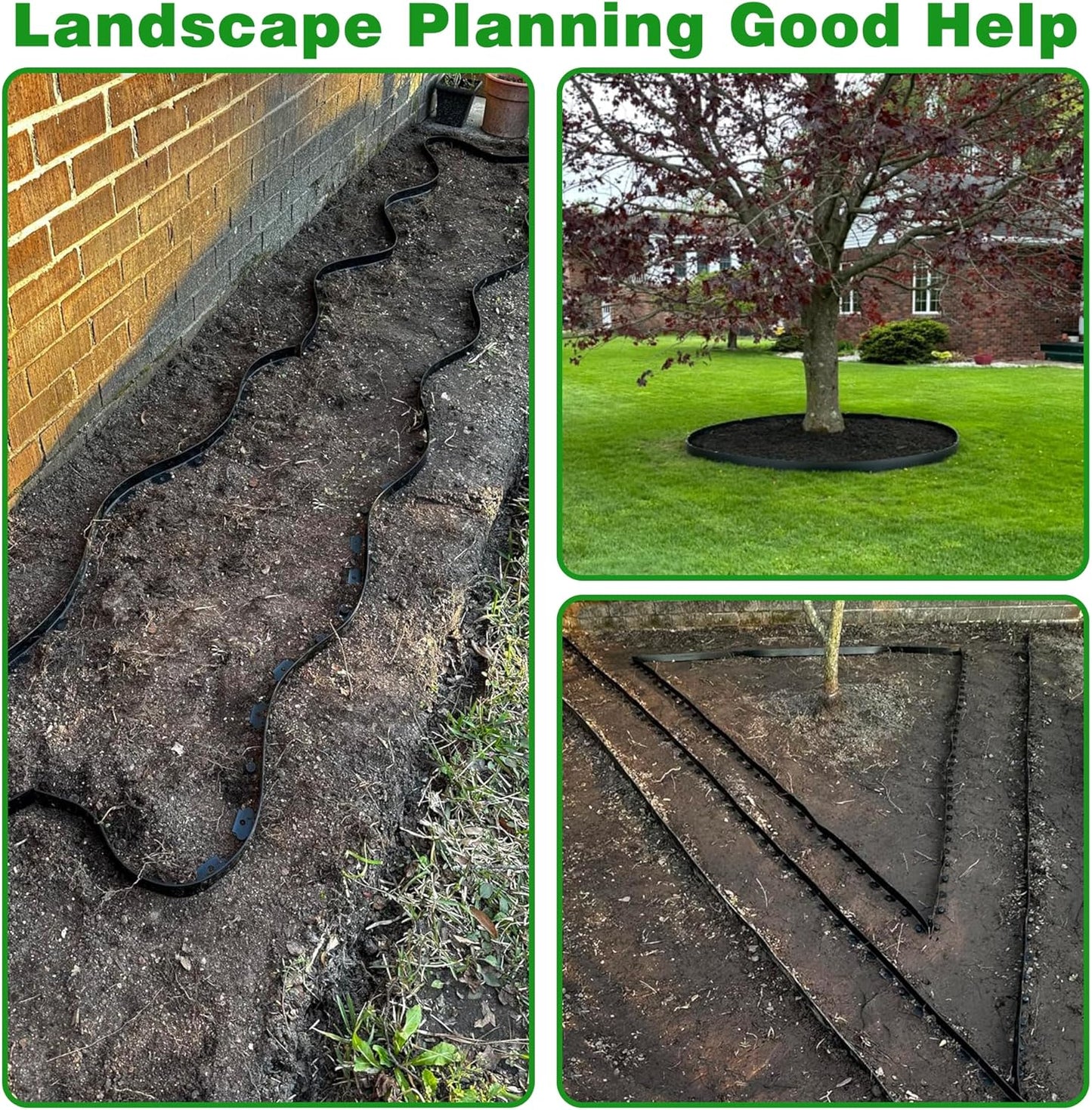Landscape Edging Border 60 FT 2 Inch Tall with 120 Spikes, Plastic Edging for Landscaping, Garden Edging Border๏ผ Flower Bed, Paver and Lawn Edging Border, Black