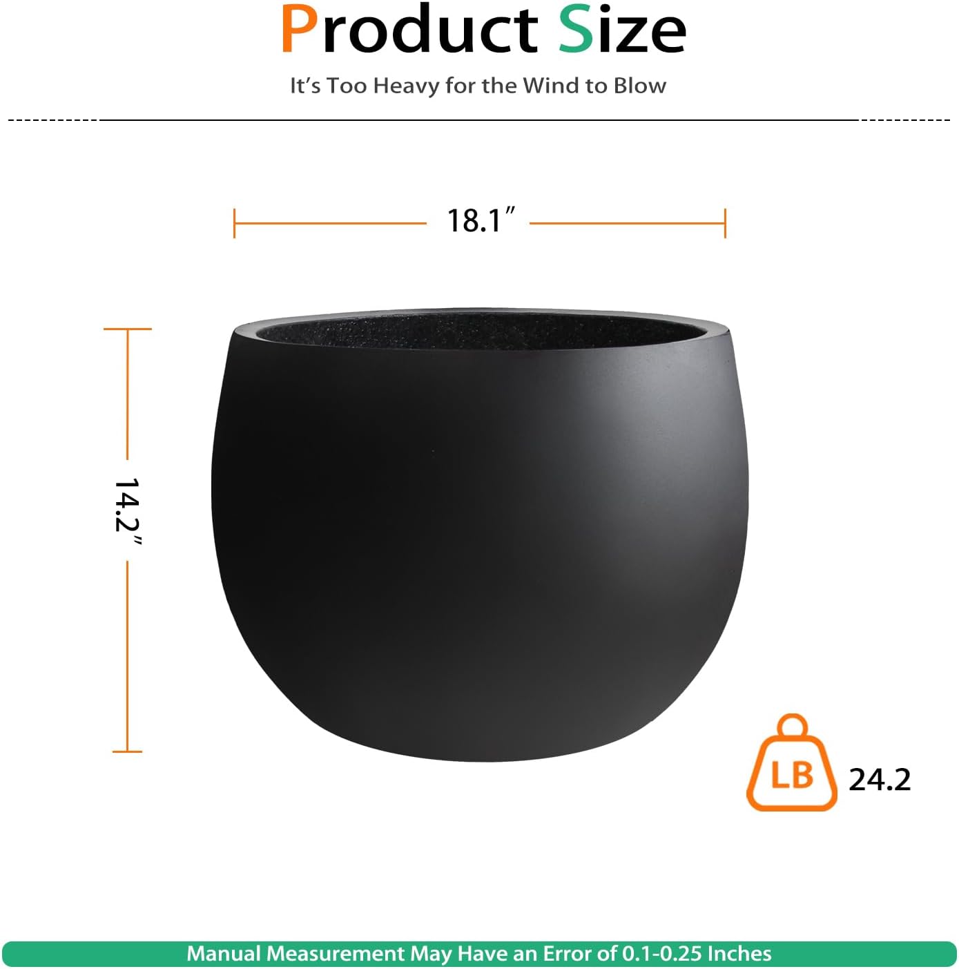 Ball Concrete Planter Outdoor Indoor, Large Tall Cement Plant Pots for Trees Flowers (Black, 18 inch)
