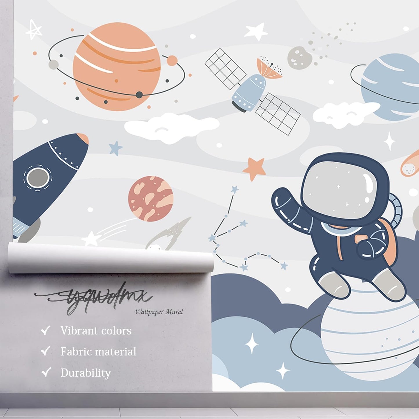 -Nursery Cartoon Space Planet boy Children's Room Wallpaper XT12 L 180" x 115"