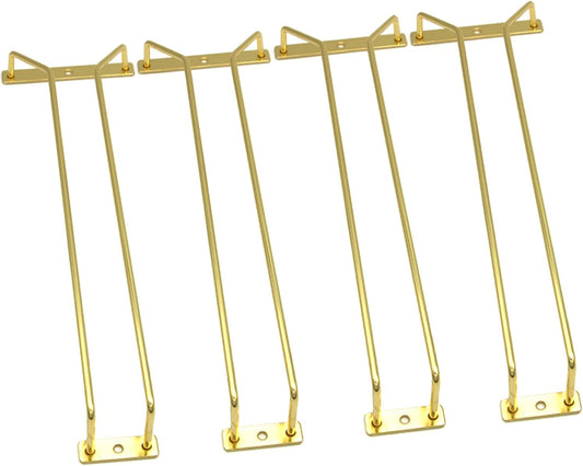14-Inch Gold Wine Glass Rack, Under Cabinet Wine Glass Holder Stainless Steel Stemware Rack - Hanging Stemware Holder for Cabinet Kitchen Bar, Set of 4