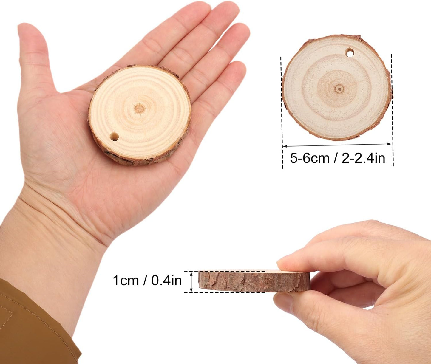 120 PCS 2-2.4 Inch Unfinished Wood Slices, Natural Wood Slices, Predrilled with Hole Wood Slice for DIY Arts Craft Christmas Ornaments