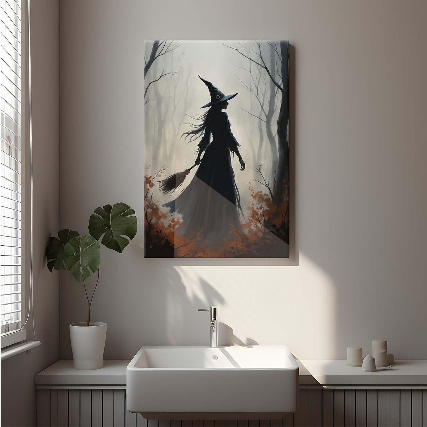 JFHCQJPK Vintage forest witch silhouette poster Halloween mural poster decoration mural art magic suitable for home living room bedroom16x24in Frameless