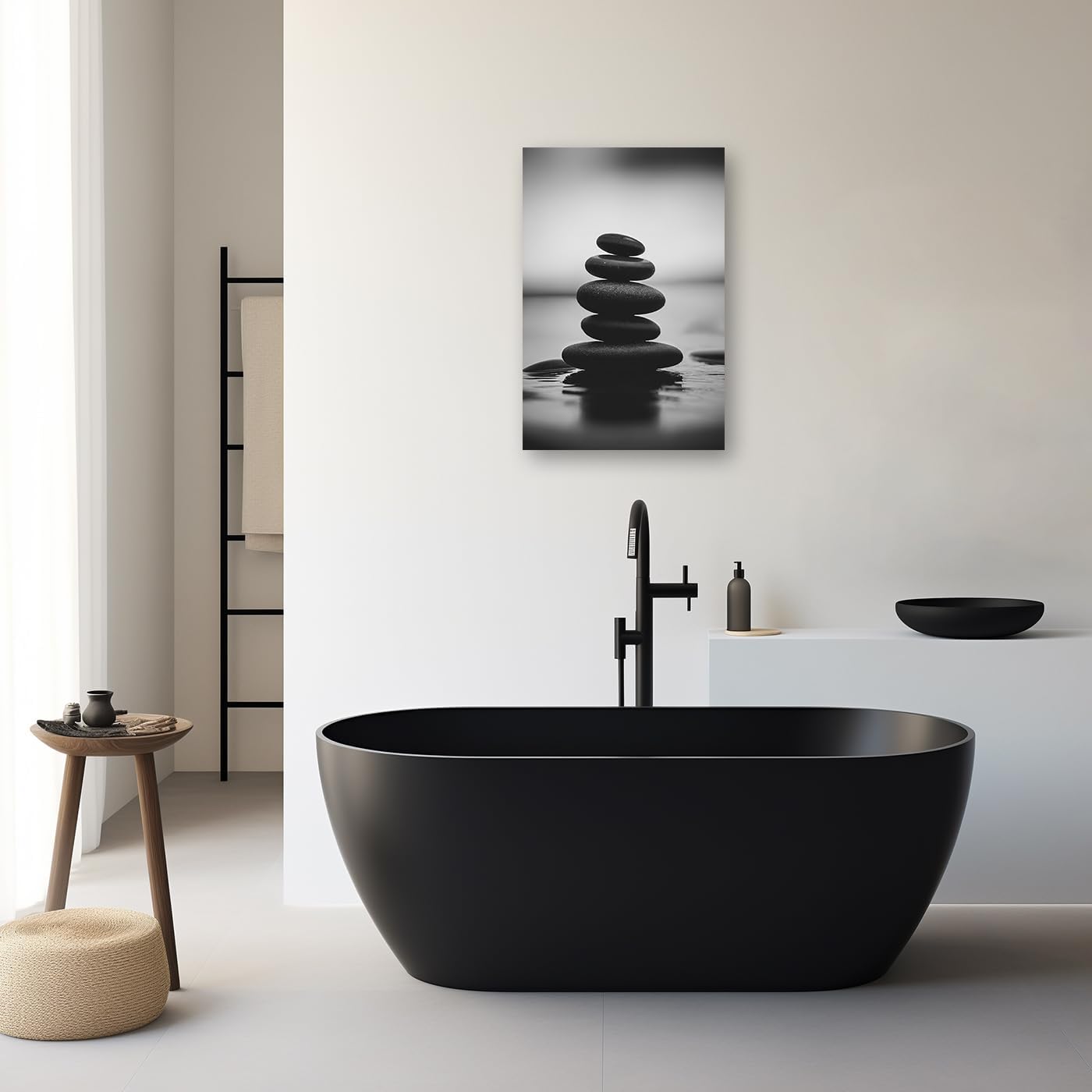 DOARTDO Zen Canvas Wall Art Black and White Zen Stone Picture Print Meditation Relax Spirit Spa Room Bathroom Decor Frame (24.00" x 36.00", Zen Stone - 3)