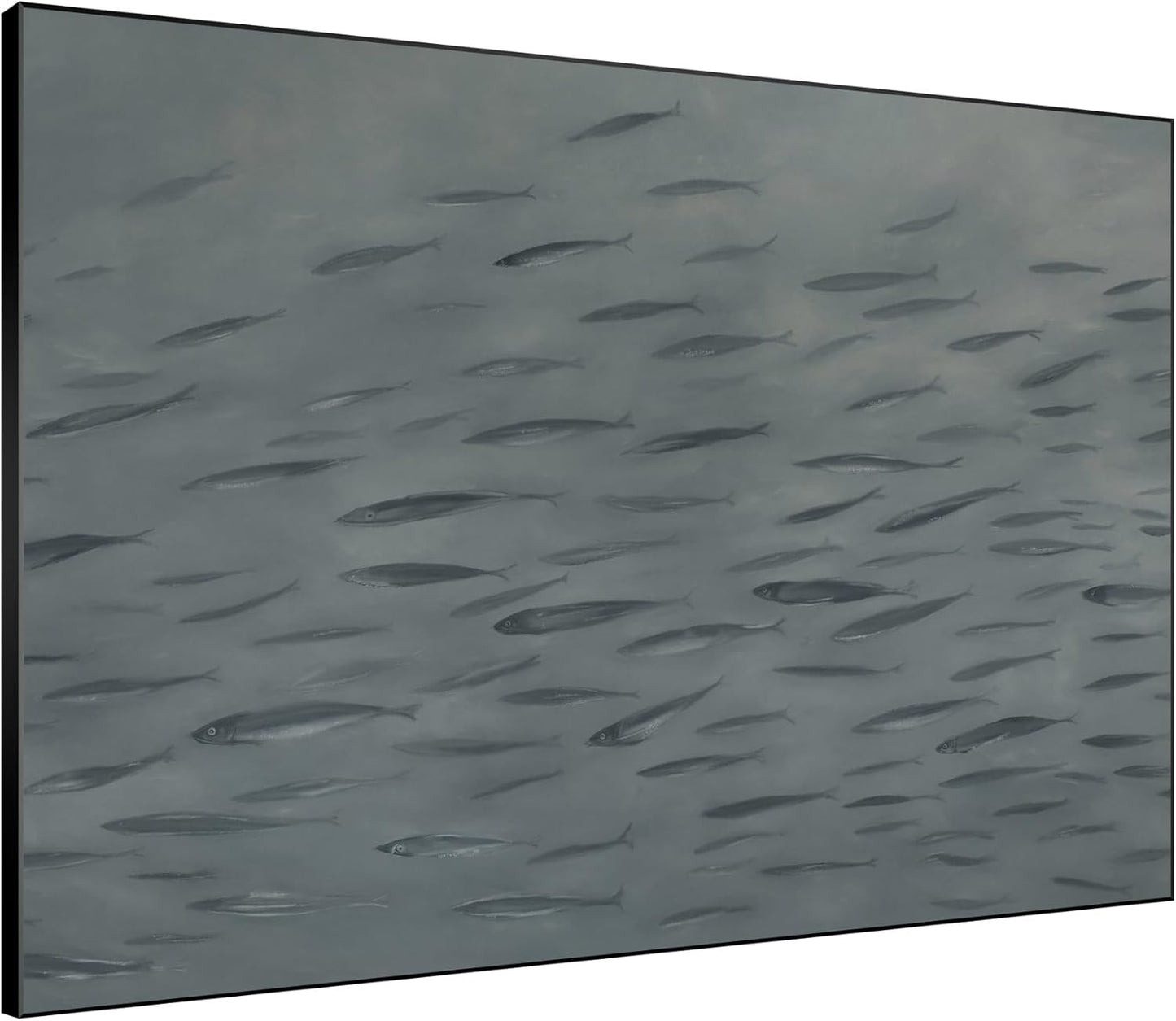 SIGNWIN 36"x46" Extra Large Framed Wall Art Gray School of Fish Minimalist Ocean-Inspired Marine Life Illustration for Home Living Room Bedroom Decor (Frame Assembly Required)