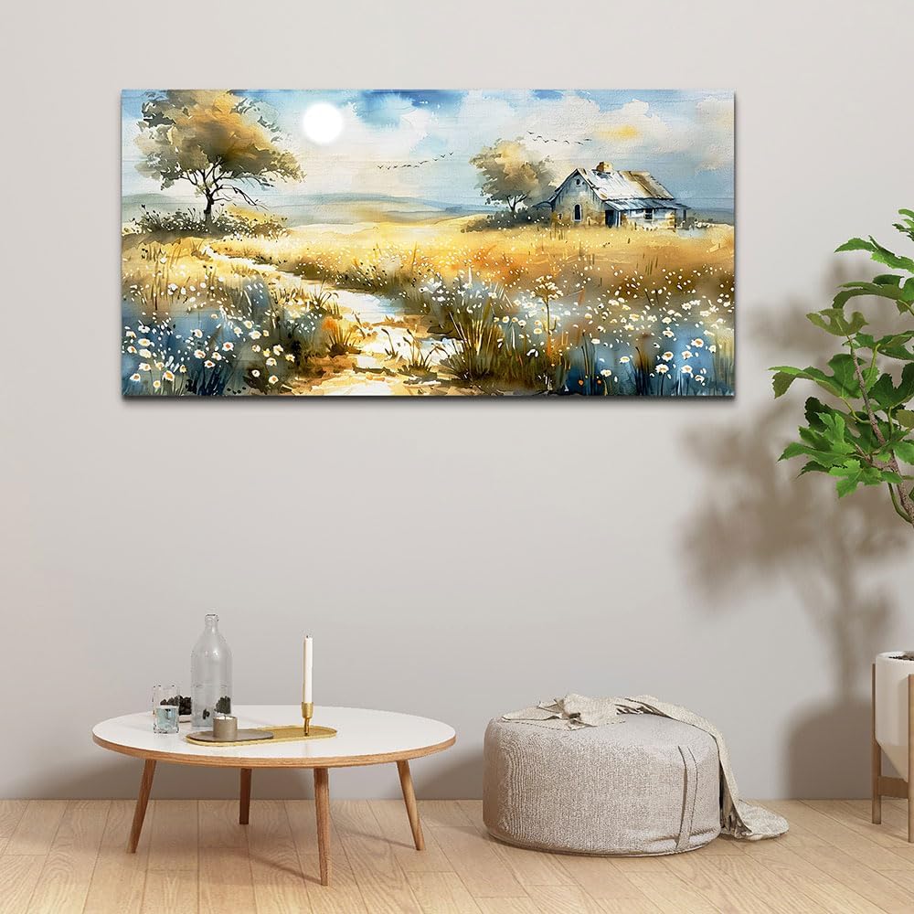 KELIYUAN Vintage Wildflower Field Landscape Painting Wall Art For Dining Room Kitchen Art Print Country Field Mural Wall Decoration For Farmhouse And Living Room Bedroom Home Decoration 20x40 In