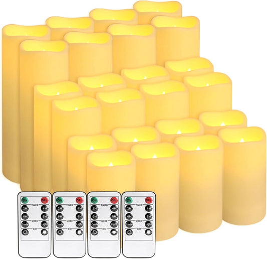Set of 24 Flameless Led Battery Opeated (D2.2'' x H4''5''6'') Waterproof Outdoor Indoor Candles with 10-Key Remotes and Cycling 24 Hours Timer