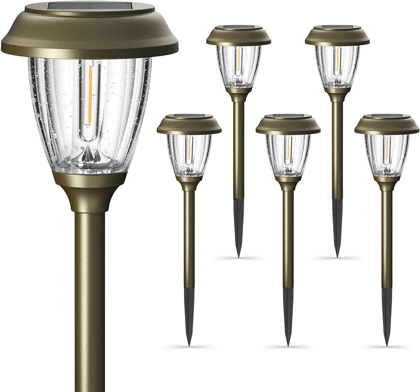 XMCOSY+ Solar Lights Outdoor 10/25 LM LED with 2 Lighting Modes, Solar Garden Lights Glass and Metal, IP65 Waterproof Solar Powered for Yard Pathway Walkway Driveway Patio (6 Pack, Warm White)