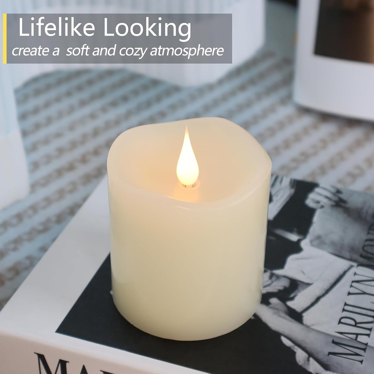 Flameless Candles Battery Operated with Timer, 3D Moving Flame Flickering, Last 600+ Hours Battery Candles, 3" x 4" Ivory Real Wax Electric LED Candle for Wedding Party Decorations
