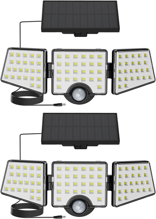 Solar Lights for Outside, WL5000 Motion Activated Security Lights, Separate Solar Panel, 3 Adjustable Head 270° Wide Lighting Angle, IP65 Waterproof Wall Lamp for Porch Yard Garage, 2 Packs