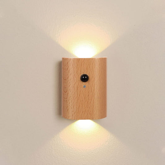 LANDGOO White Ash Wood Night Light Step Light - Smart Motion Sensor Stair Lighting, Rechargeable 2700K LED for Bedroom Hallway Safety, Easy Install (1 Pack)