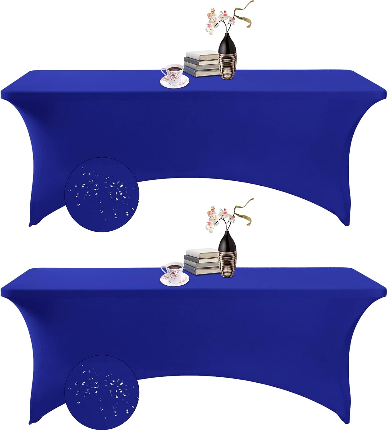 2Pack Spandex Waterproof Table Covers 8ft，Spandex 8ft Waterproof Table Cover for Party,Wedding, Banquet, and Events(Royal Blue)