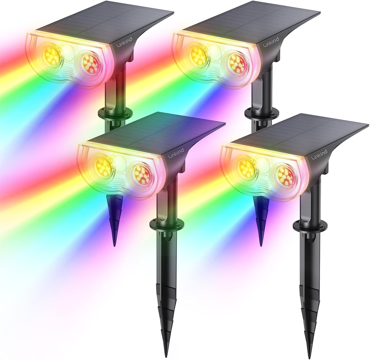Linkind Solar Lights Outdoor Waterproof IP67, StarRay RGB Solar Spot Lights Outdoor, Color Changing Outdoor Solar Lights for Yard, Garden, Pathway, Decorations (Multicolor, 4 Pack)