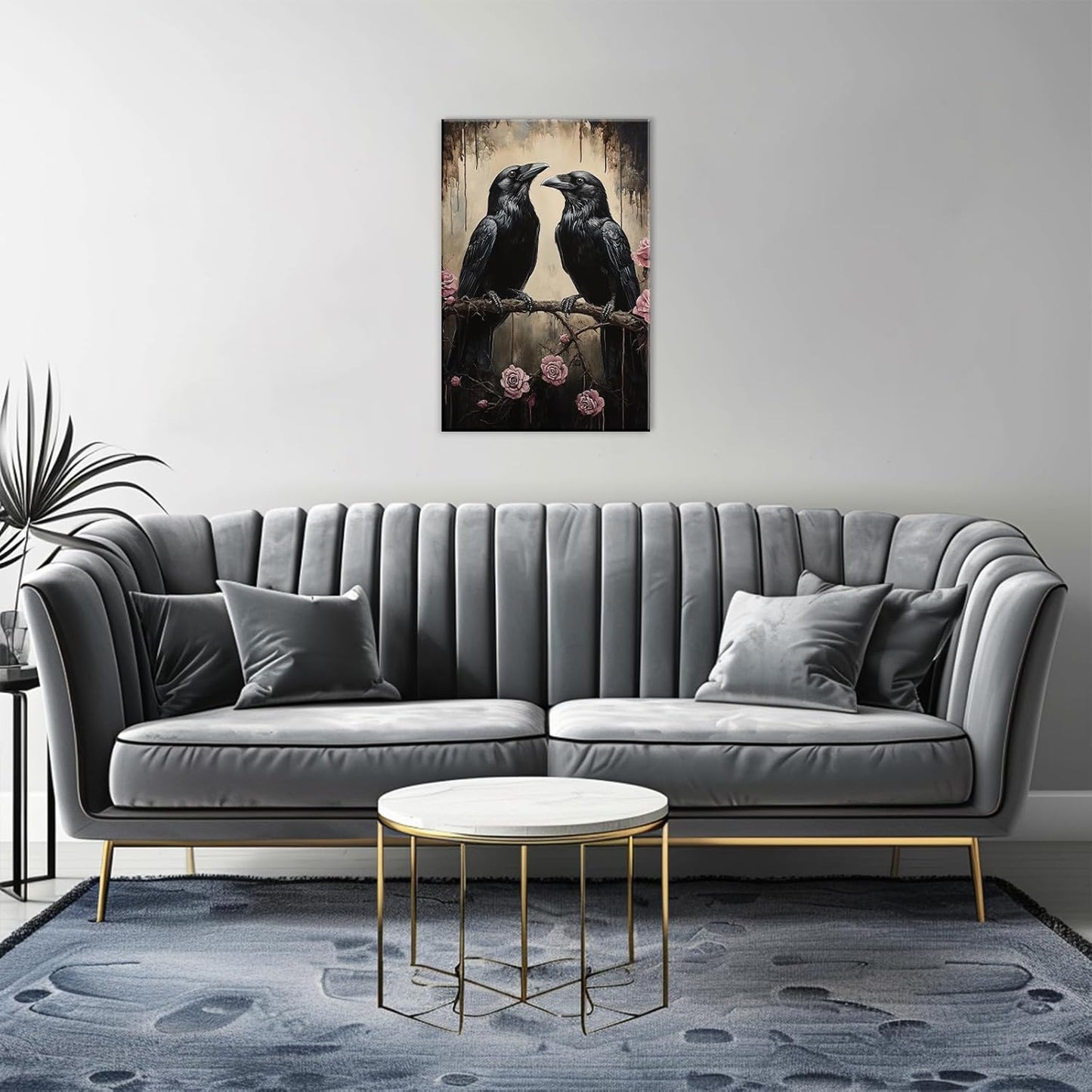 OAAPITI Crow Canvas Wall Art Black Raven Picture Print Pink Rose Poster Vintage Gothic Painting Artwork for Living Room Halloween Decor(Artwork-6,20"x30")