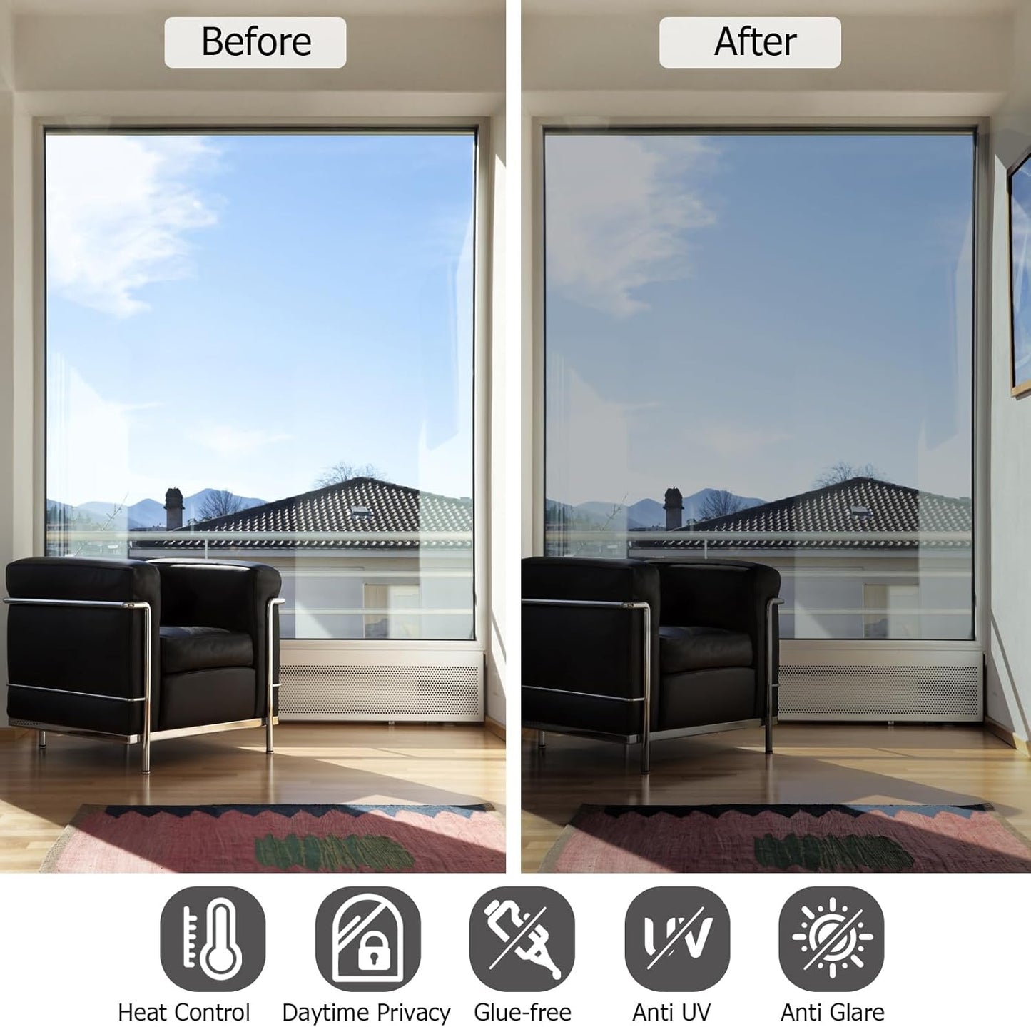 HIDBEA One Way Privacy Window Film, Daytime Privacy Sun Blocking Anti UV Reflective Window Film Heat Control Static Cling Window Tint Film for Home and Office, Silver, 29.5 x 78.7 Inch
