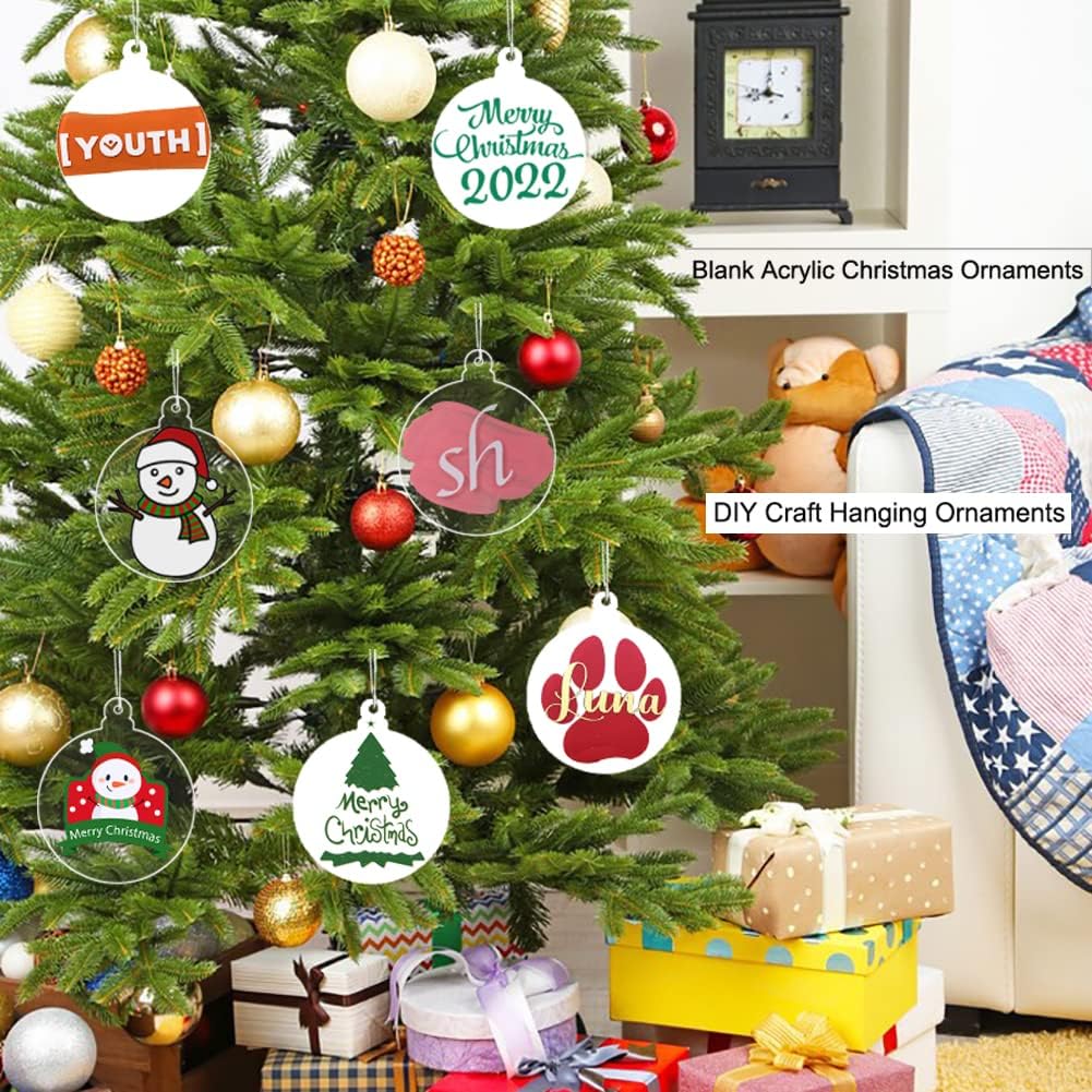 20pcs 4 Inch White Acrylic Christmas Ornaments Blanks - Unfinished Round Acrylic Ornaments for DIY Crafts & Hanging Decorations