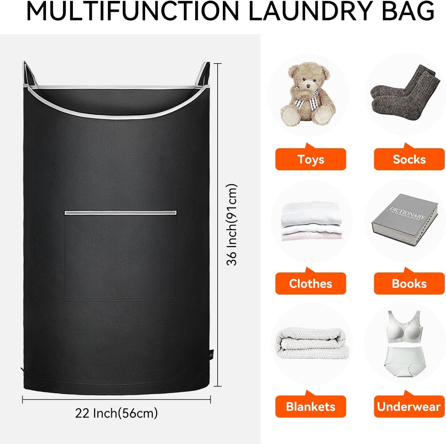 XL Hanging Laundry Hamper Bag, Black Door Hanging Hamper with Large Openging, Hanging Laundry Bag and Basket for Home, Dorm, or Travel,Durable and Stylish Design(Black 36x22Inch)