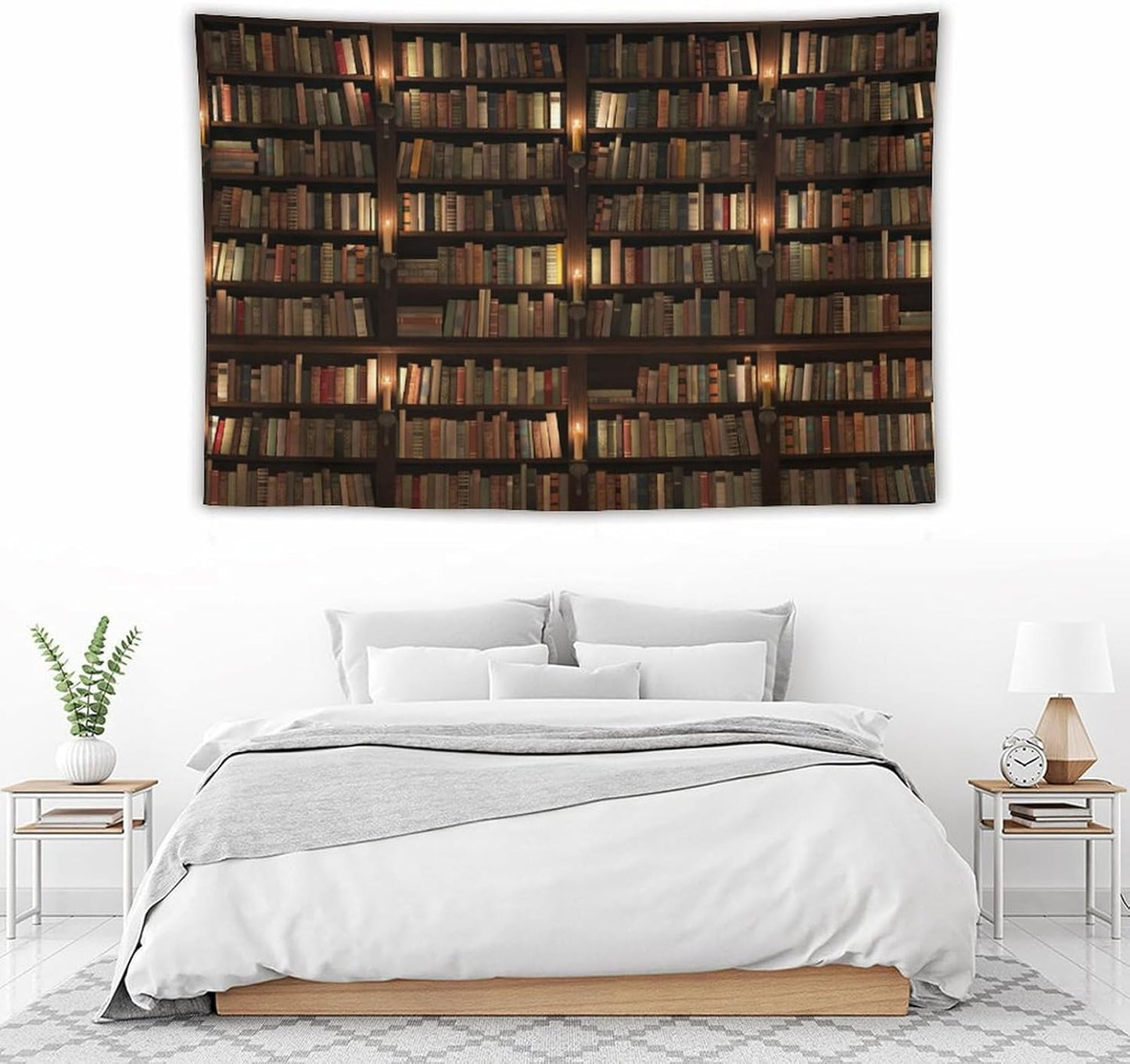 Kurtect Bookshelf Tapestry,Retro Library Bookcase Antique Mid Century Pattern Print Tapestries for Party Beach Picnic Blankets Tablecloths Living Room Wall Deocr, 60x90 in