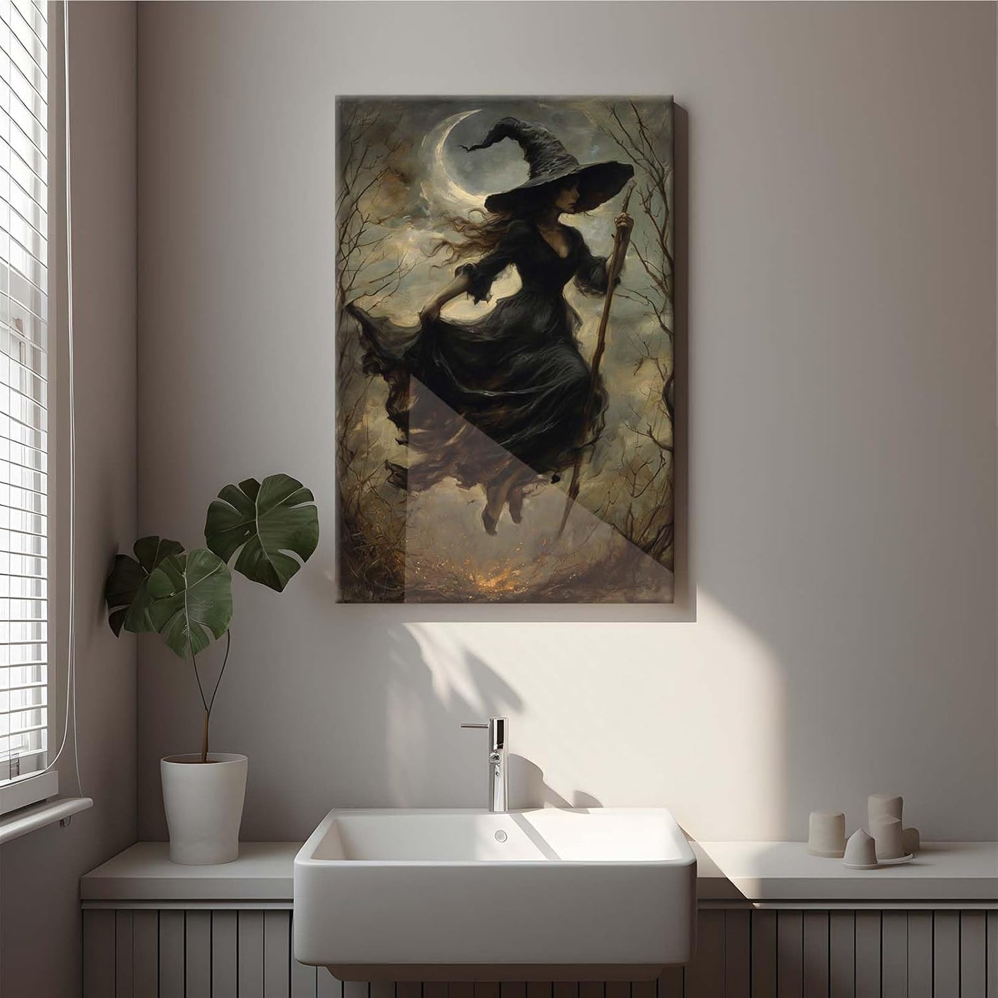 Witch in the Forest Halloween Print Wall Art Poster Witch Decor Vintage Print Dark College Wall Art Victorian Gothic Room Decor Canvas Wall Print24x36in Wood Framed