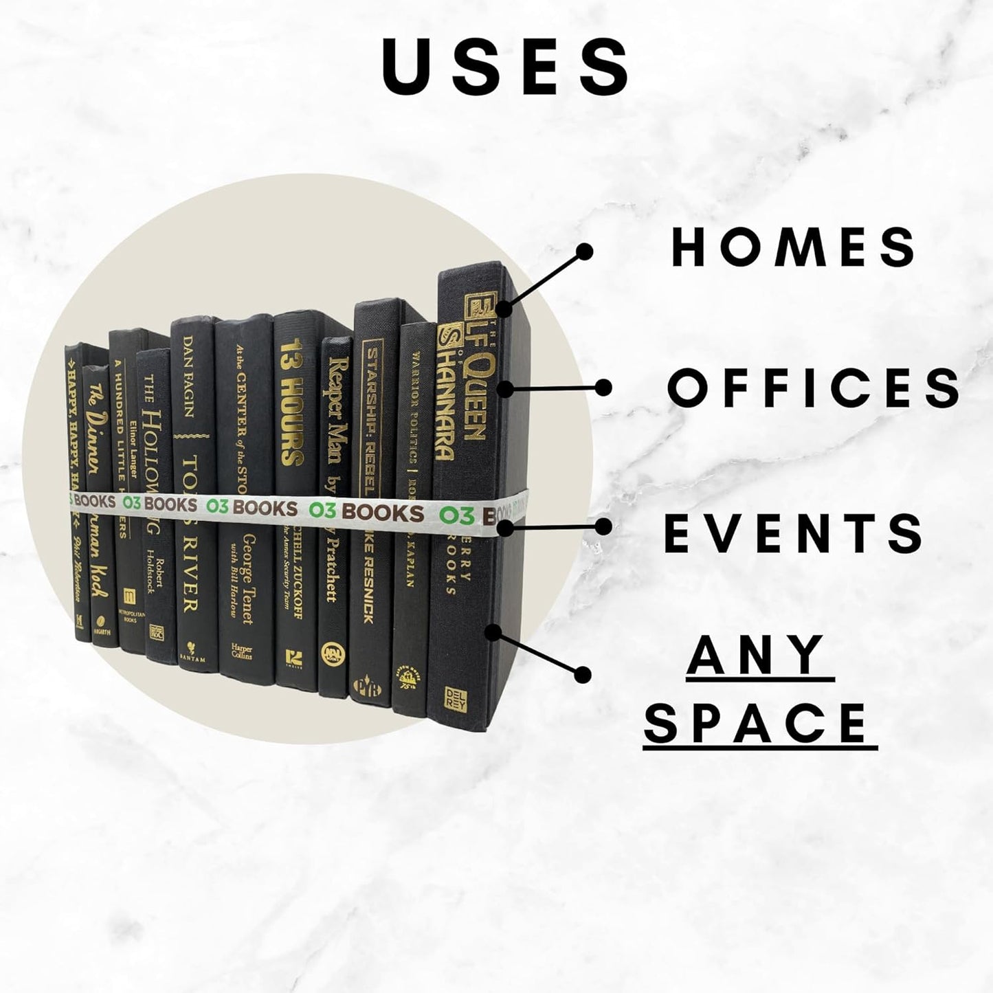 Curated Decorative Books Hardcover Décor Books for Home Décor, Choose Color, Interior Design, Office, Wedding Display, Instant Library, or Staging (Black, One Foot)