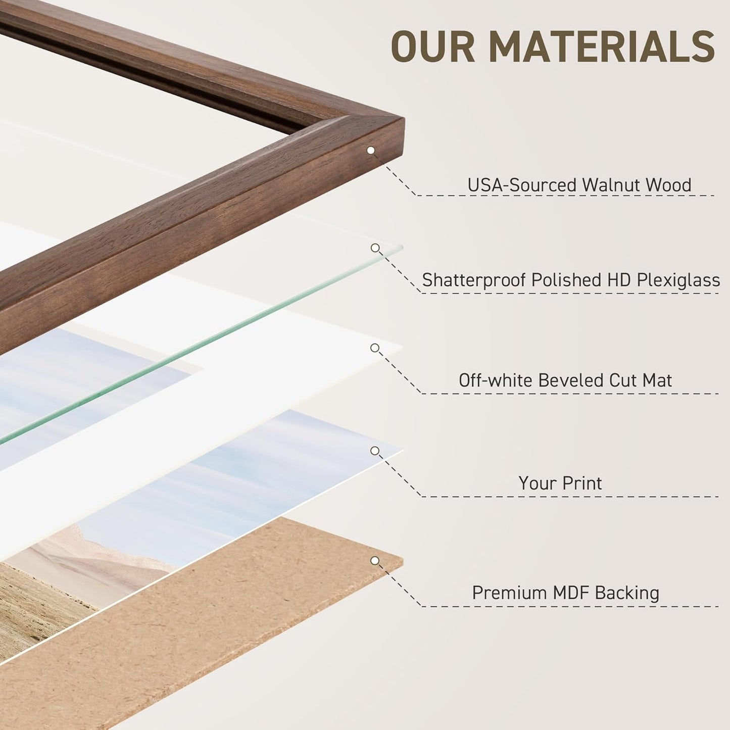 12x16 Picture Frame Natural Solid Walnut Photo Frames with 8.5x11 Removable Mat Wall Hanging Large Handcrafted Frame with HD Plexiglass Wall and Tabletop Display Large Poster Frame