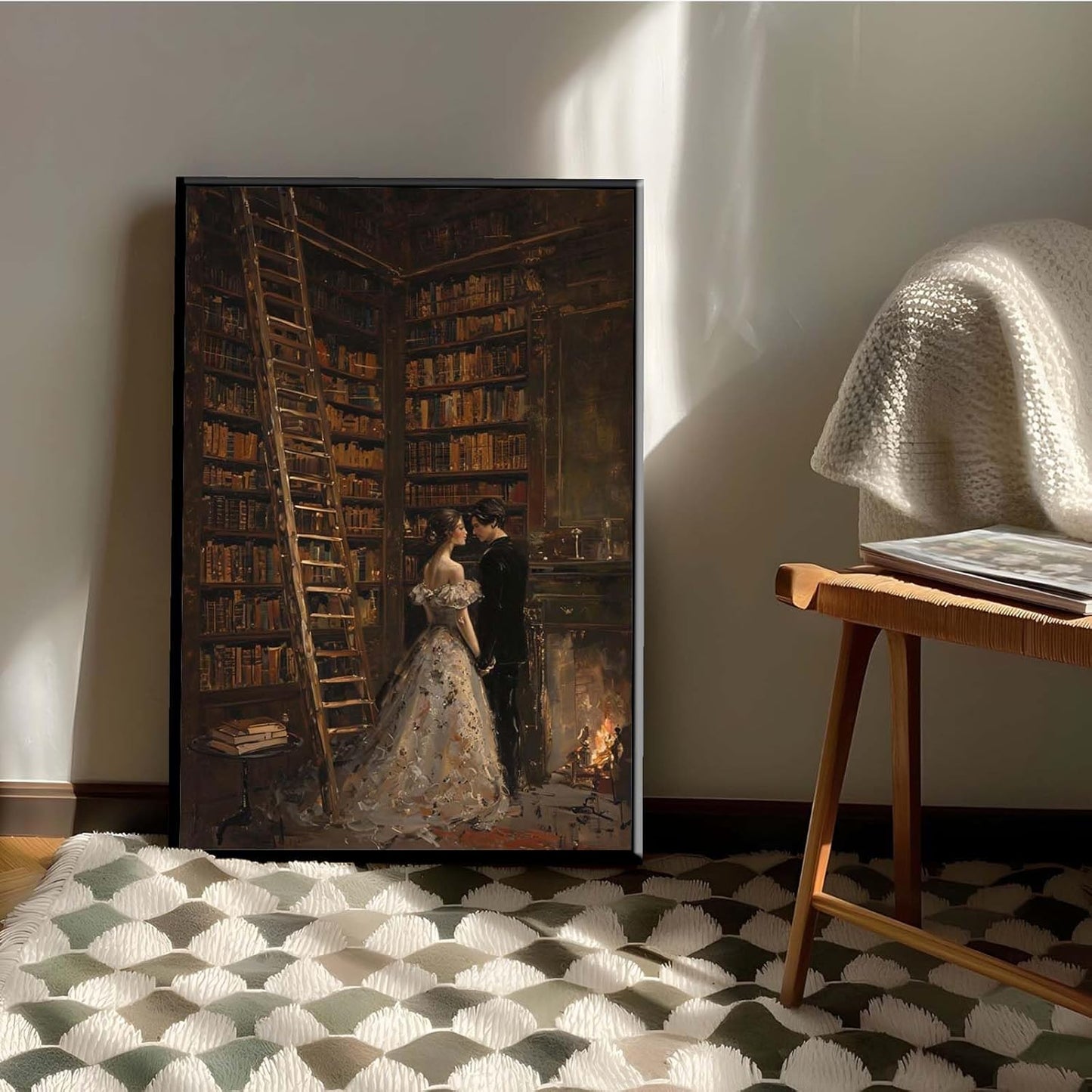 JFHCQJPK Gothic retro library scene decoration melancholy calm art college style wall aesthetic antique style home decoration suitable for bedroom living room12x16in Metal blackFramed