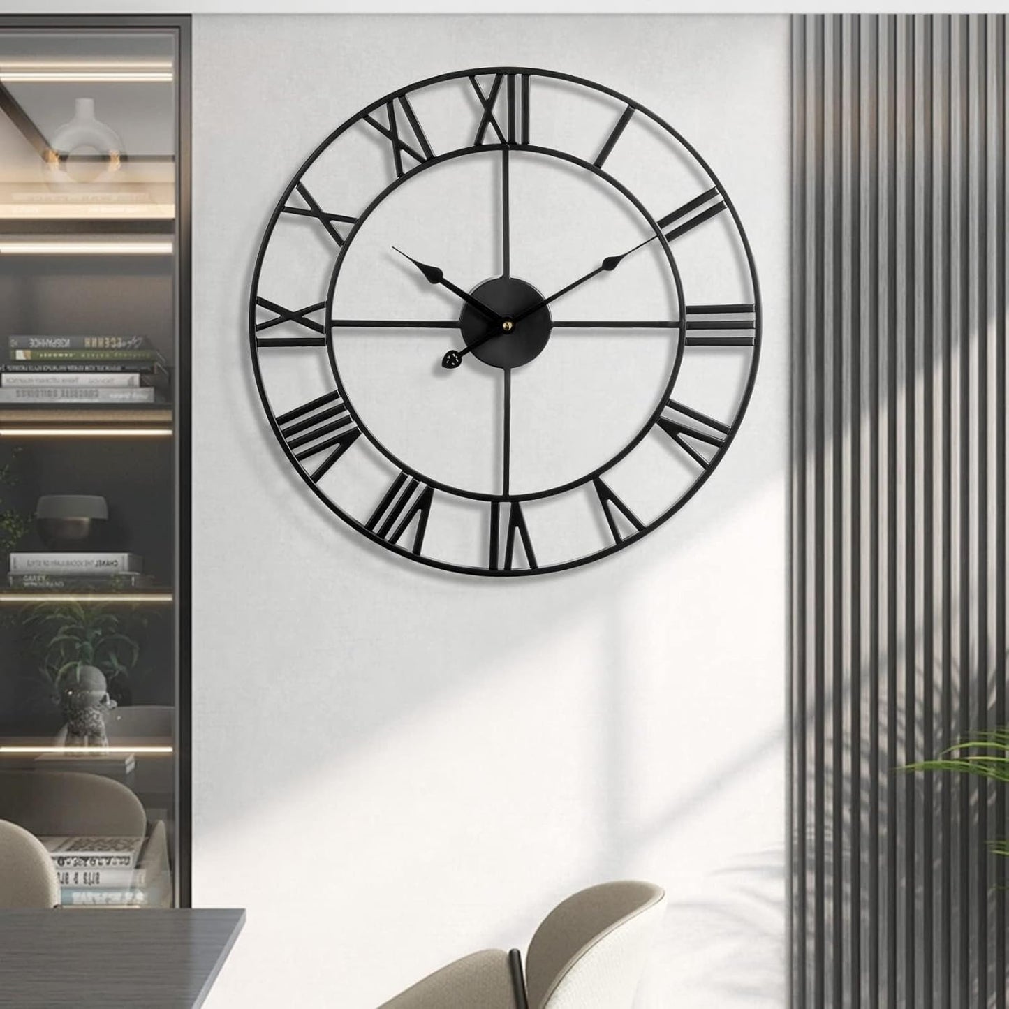 1st owned Large Wall Clock Silent Non-Ticking Roman Numerals Vintage Battery Operated (24 inch,18inch,16inch) Farmhouse Wall Clock for Living Room, Bedroom, Kitchen, Cafe Decor-Black 47CM