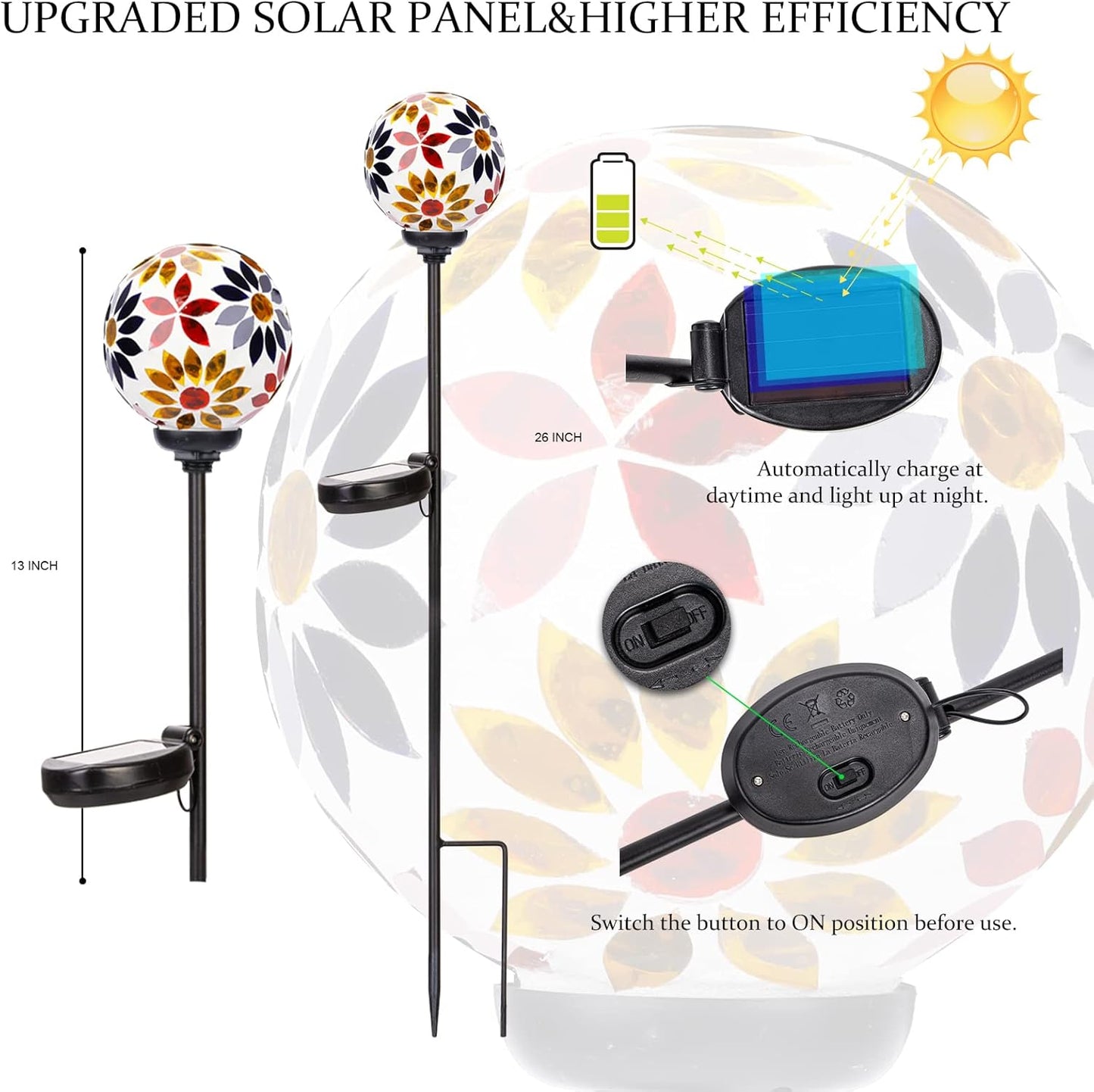 VCUTEKA Solar Garden Lights, Mosaic Solar Lights Outdoor Decor Pathway Light Waterpoof LED Stake Light for Landscape Lawn Patio Yard Decoration 1 Pack