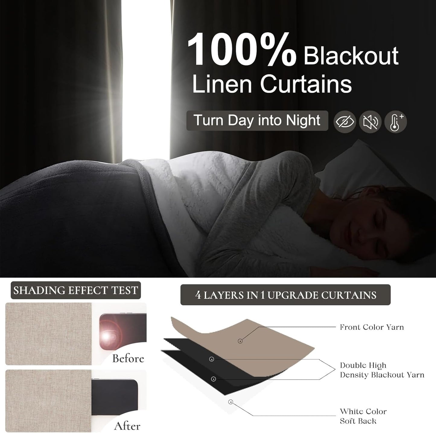 100 Inch Length Custom Summer Curtains for Windows Living Room, Viral Back Tab Pinch Pleated Blackout Curtain with Hooks Faux Linen Designer Drapes for Sliding Glass Doors(40Wide x 100Tall x 2Panels)