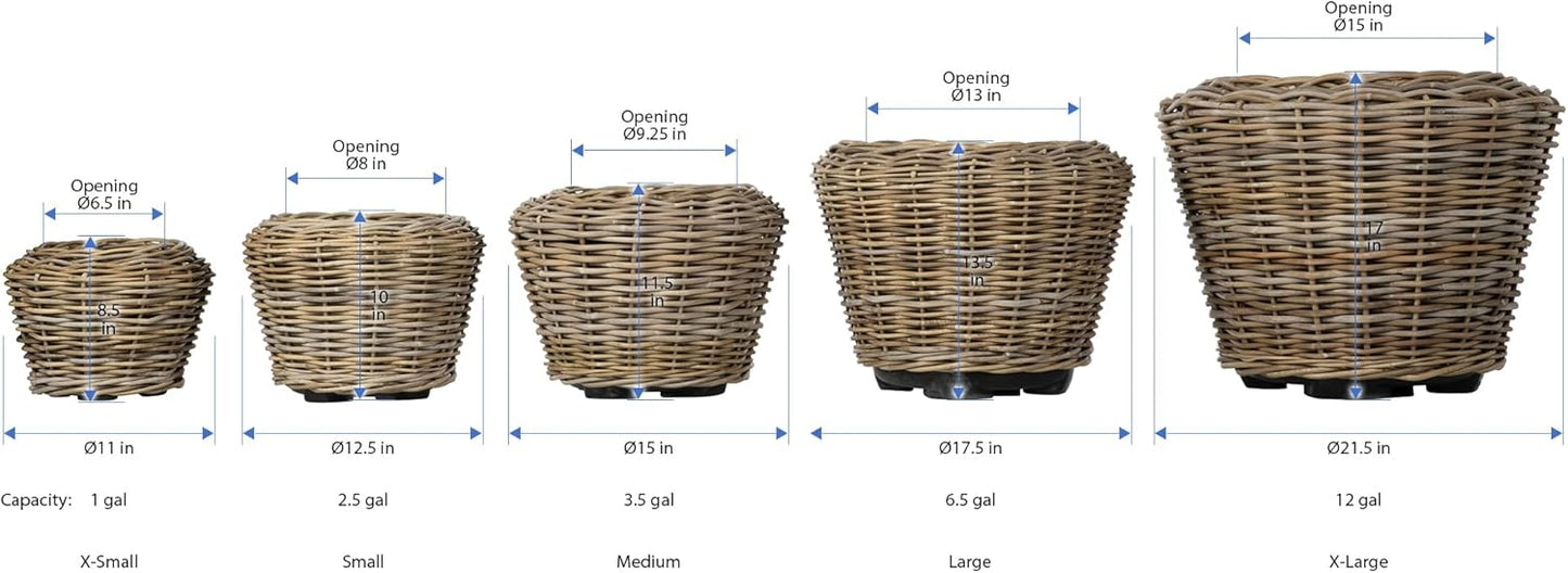 Rattan Kobo Indoor Outdoor Planter Basket with Plastic Pot Medium 35 Gallon Soil Capacity