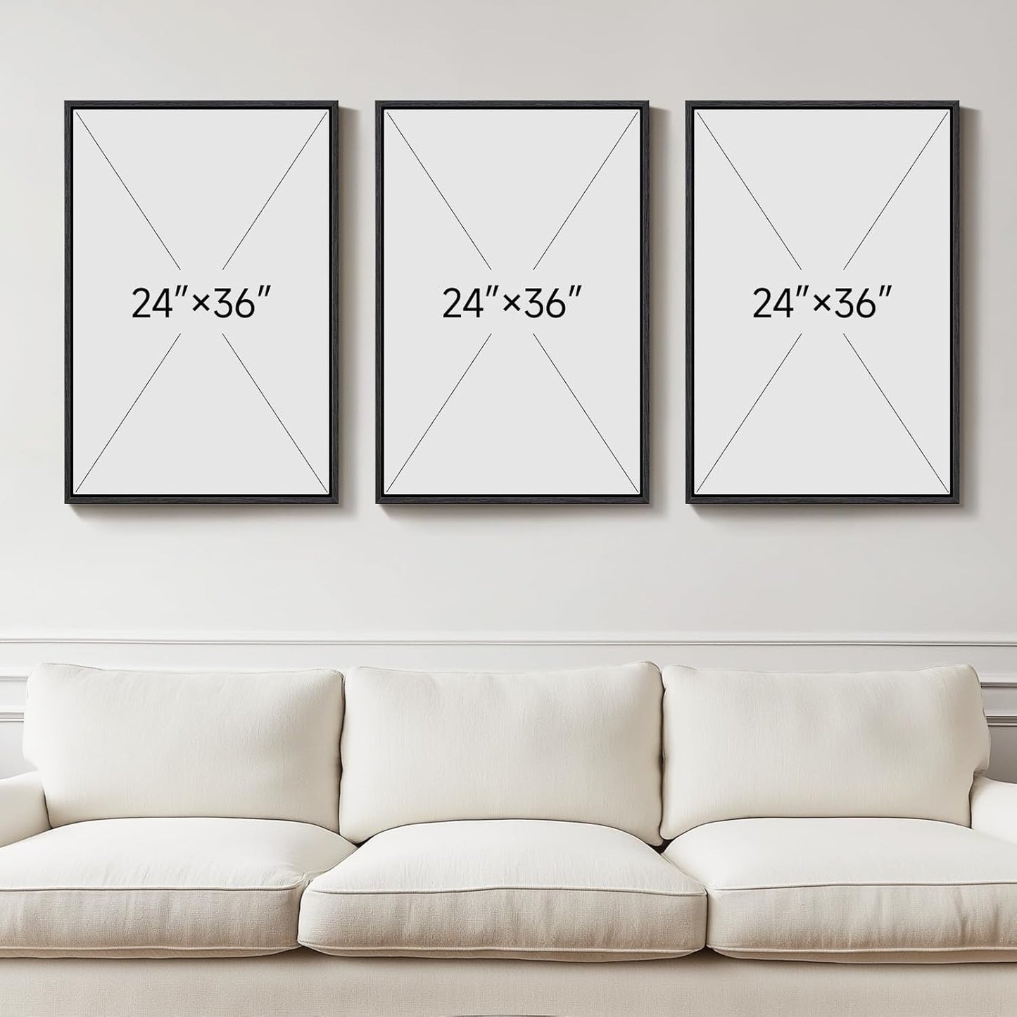 Large Framed Blue Abstract Landscape Wall Art for Living Room, 3 Piece Bright Pastel Canvas Prints Paintings, Modern Minimalist Artwork Watercolor Pictures for Bedroom, Hallway Wall Decor 24x36 In