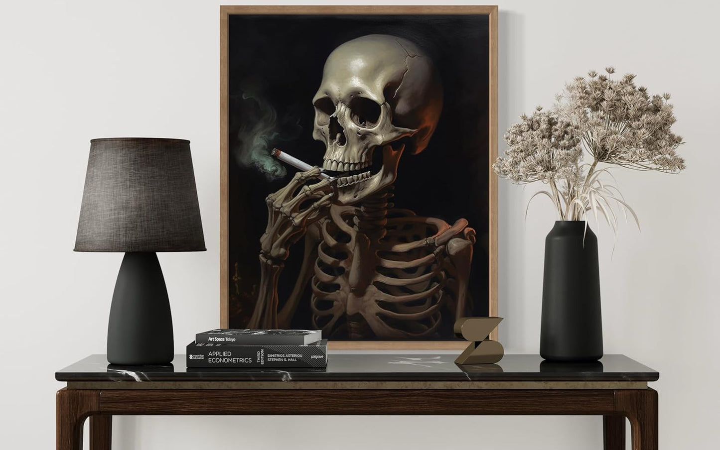 Skull Smoking Ciggarettes Poster Art Print, Halloween Scary Vintage Wall Art Academia Spooky Painting Decoration for Horror Prints, Gothic Posters Bedroom Decor 89 (Skull Smoking Ciggarettes, 11 x 14 inches, Wood Frame)