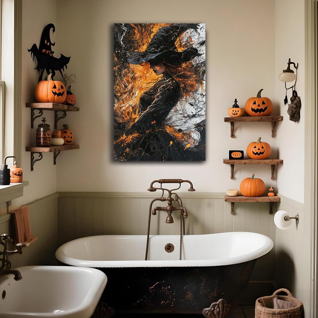 Witch Canvas Poster Print, Dark Academic Picture Wall Decor, Modern Fashion Aesthetic Abstract Witchcraft Halloween Wall Art For Bedroom Living Room Hallway Decoration,20"x30" Framed