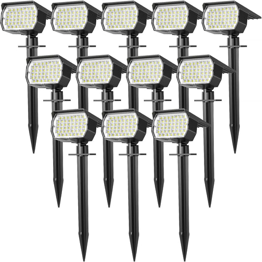 Solar Spot Lights Outdoor Waterproof IP65, 12 Pack Landscape Spotlights with 46 LEDs, 3 Modes Auto On/Off Solar Powered Flood Lights for Outside Pathway, Yard, Garden, Walkway (Cool White)