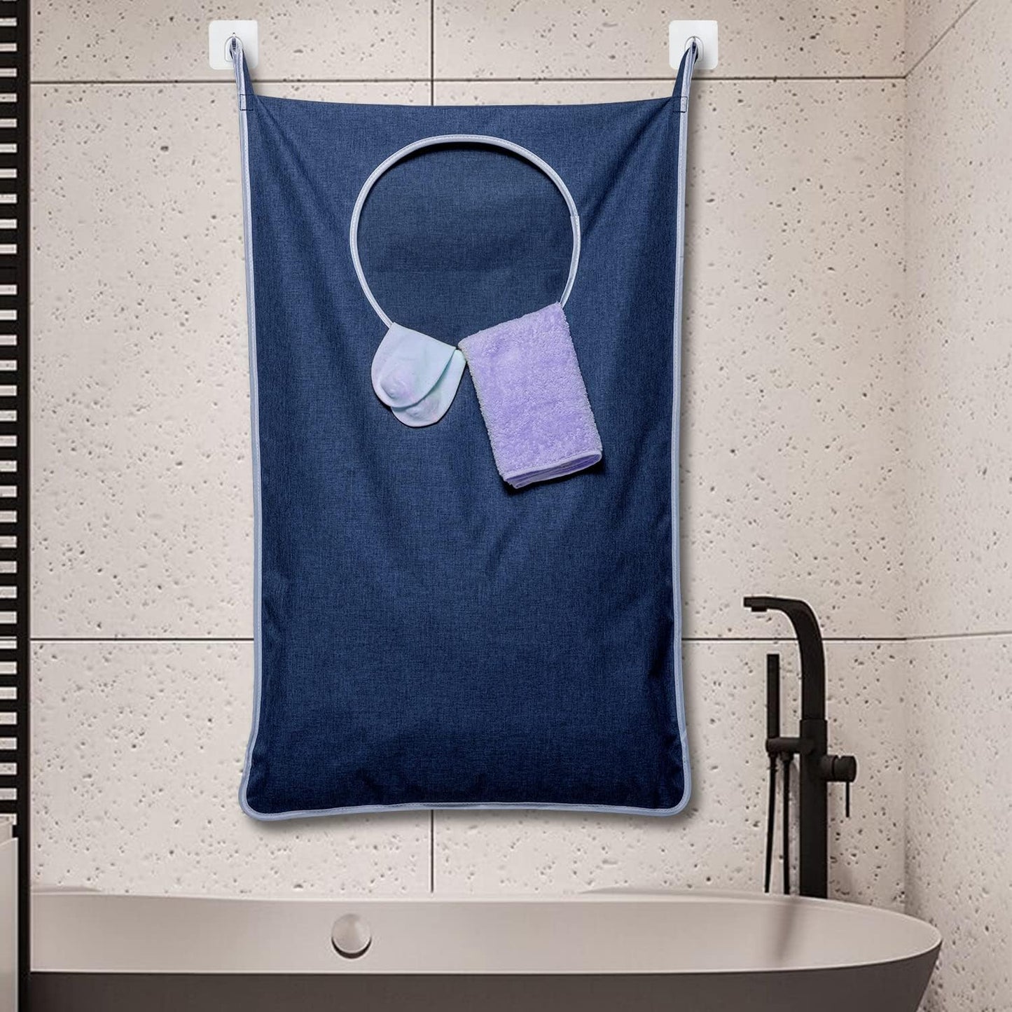 KEEPJOY Large Size 2Pack Hanging Laundry Hamper Bag, Door Hamper with 2 Hooks for Dirty Clothes - 35X21.6 inch - Blue (2Pack)