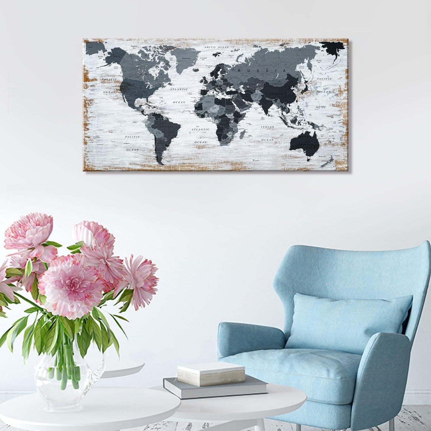 world map Canvas Wall Art Black Wall Decor Office Map of the world Pictures for Living Room Decoration Map Picture Framed Artwork for Home Bedroom Decoration 20"x40"