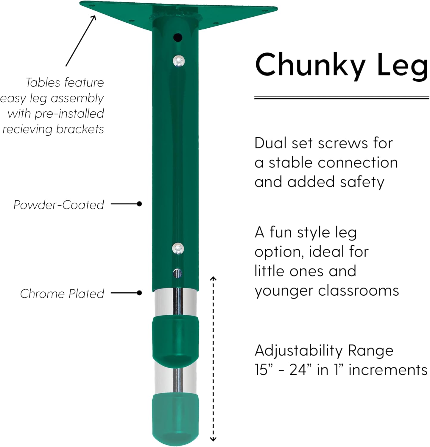 FDP Rectangle Activity School and Kids Classroom Table (24 x 48 inch), Toddler Legs, Adjustable Height 15-24 inches - Maple Top and Green Edge