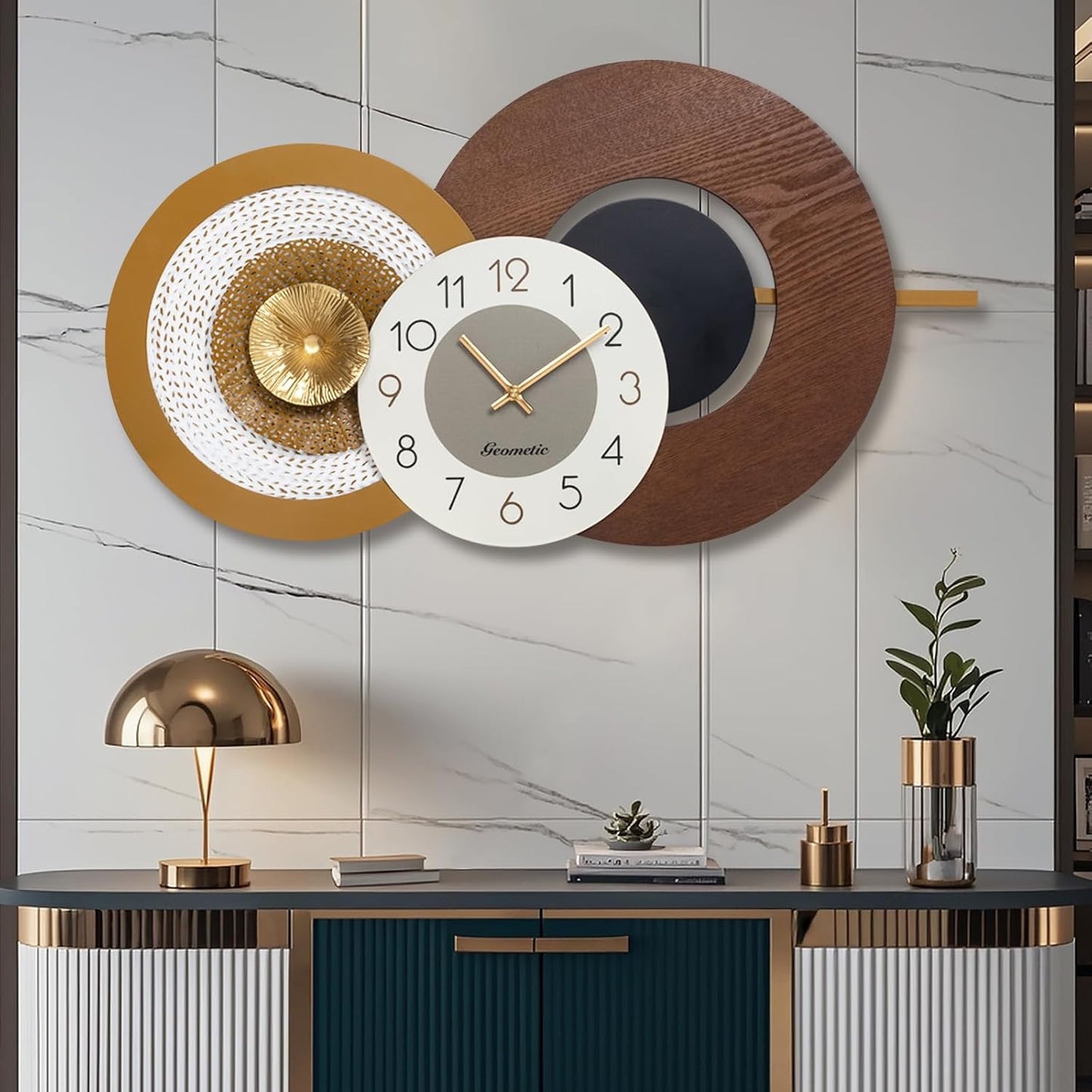 38X21.2 Inch Extra Large Modern Wall Clock, Oversized Wood and Metal Frame Farmhouse Clock, Antique Gold Big Wall Clocks for Living Room, Kitchen, Bedroom, Office