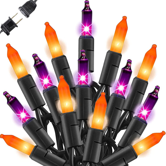 Dazzle Bright Purple and Orange Halloween Mini Lights, 20FT 100 Count Waterproof Incandescent Lights Plug in, Connectable Halloween Decorations for Indoor Outdoor Party Yard Decor