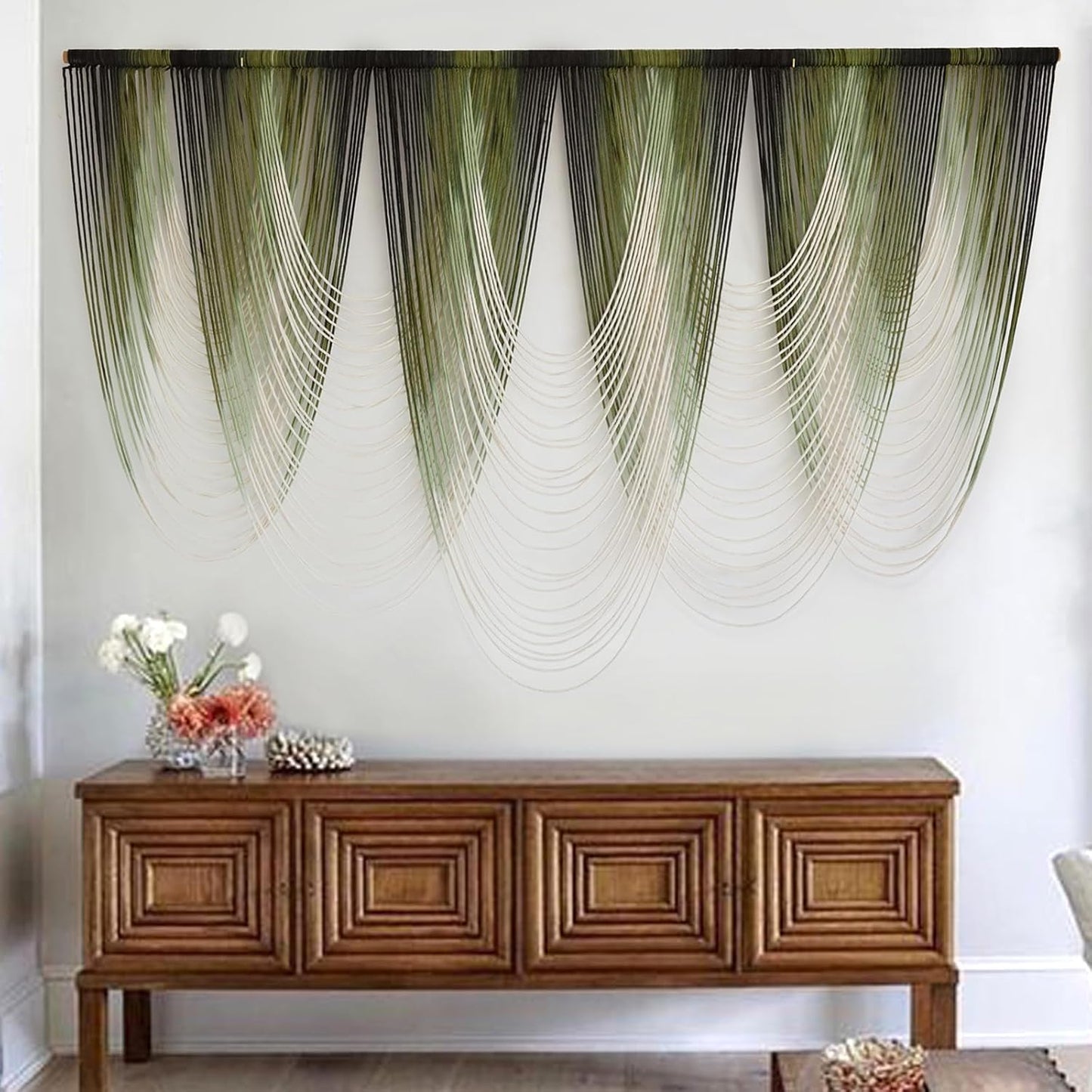Macrame Wall Hanging Dip-Dyed Large Macrame Wall Decor Yarn Tapestry 57" W x 41" L For Headboard Bedroom Living Room Boho Fiber Home Art