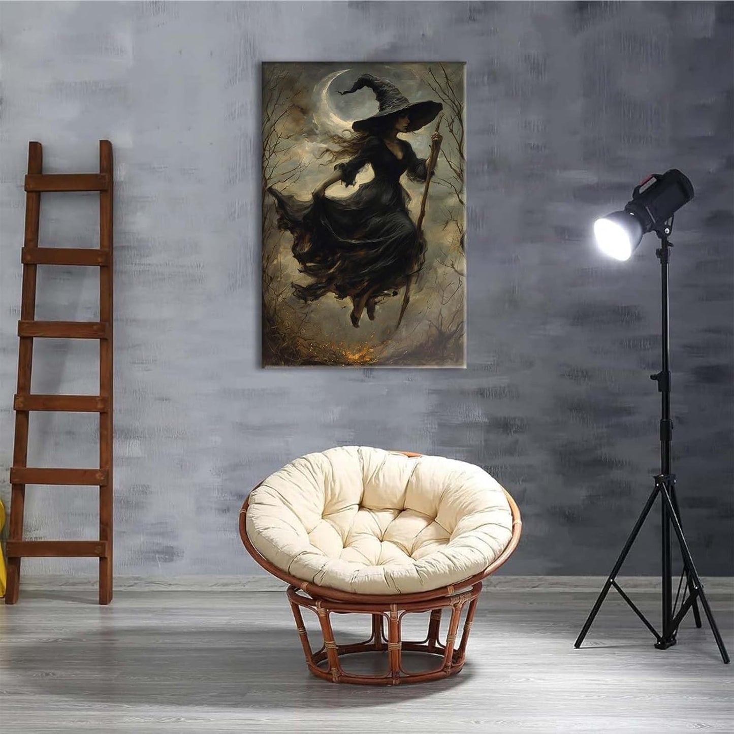 JFHCQJPK Witch in the Forest Halloween Print Wall Art Poster Witch Decor Vintage Print Dark College Wall Art Victorian Gothic Room Decor Canvas Wall Print8x12in Frameless