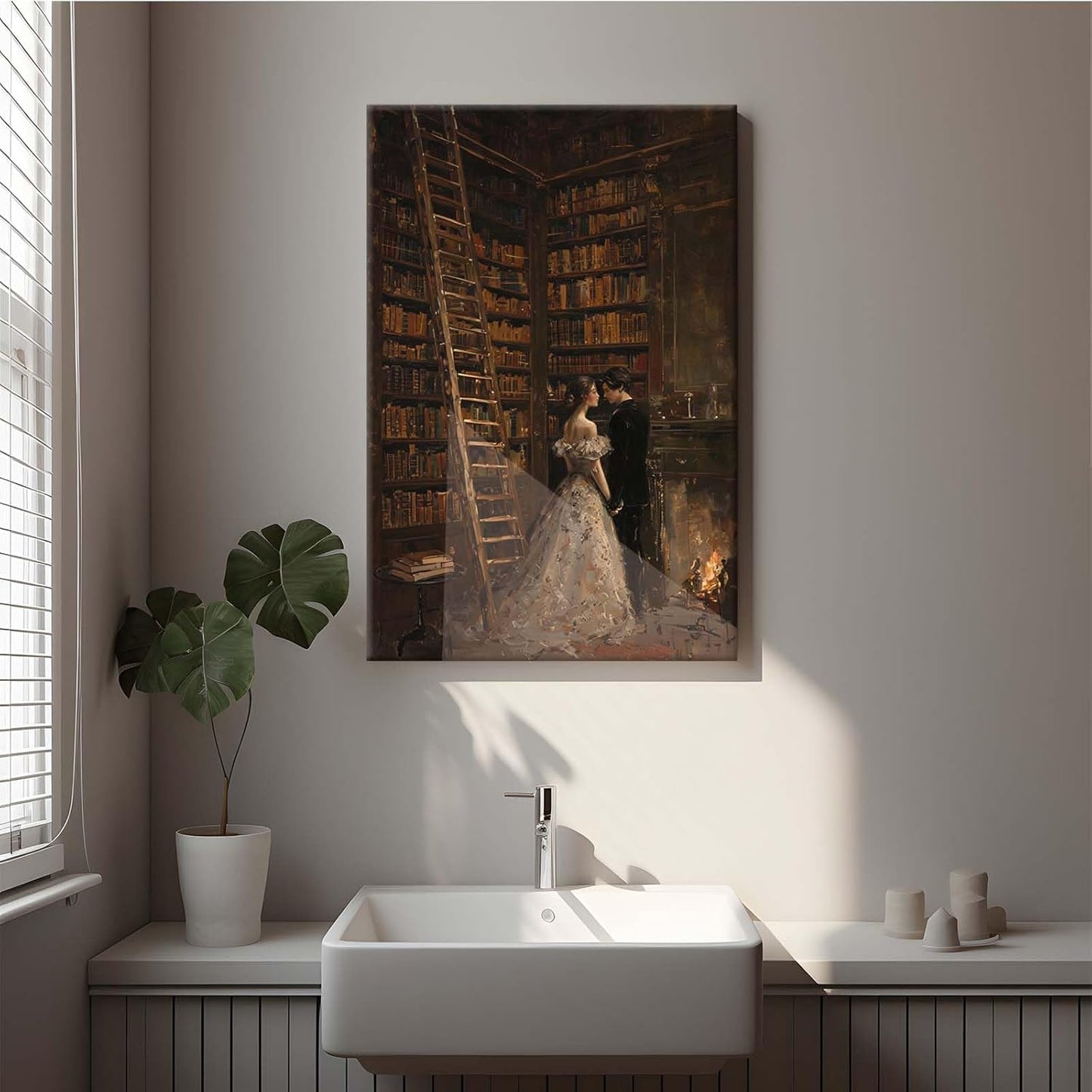 JFHCQJPK Gothic retro library scene decoration melancholy calm art college style wall aesthetic antique style home decoration suitable for bedroom living room8x12in Frameless