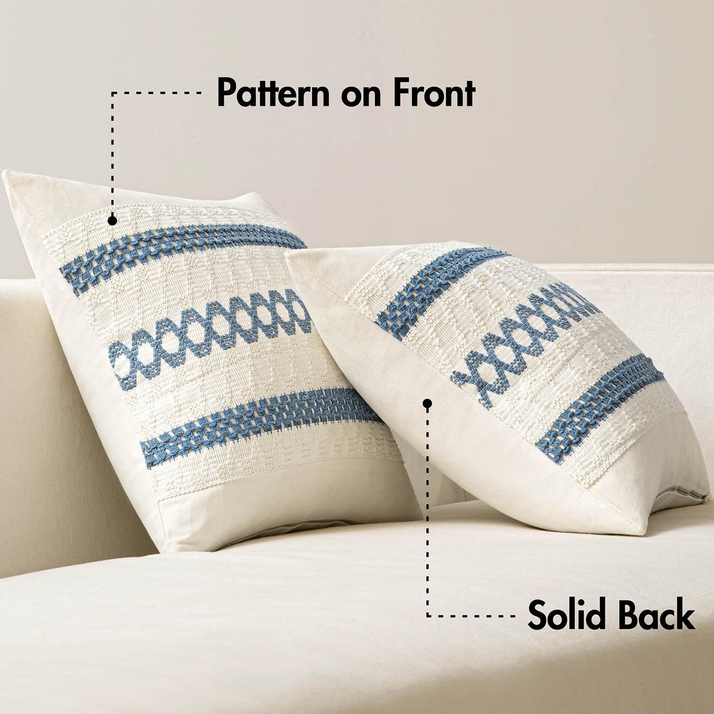 MIULEE Set of 2 Coastal Blue Boho Decorative Pillow Covers 16x16 Inch Farmhouse Rustic Couch Throw Pillows Modern Cotton Cushion Covers Retro Cute Macrame Woven Home Decor for Bed Sofa Chair