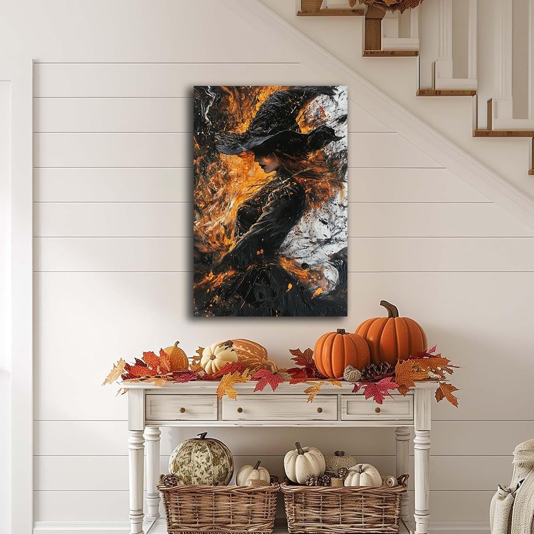 Witch Canvas Poster Print, Dark Academic Picture Wall Decor, Modern Fashion Aesthetic Abstract Witchcraft Halloween Wall Art For Bedroom Living Room Hallway Decoration,20"x30" Framed